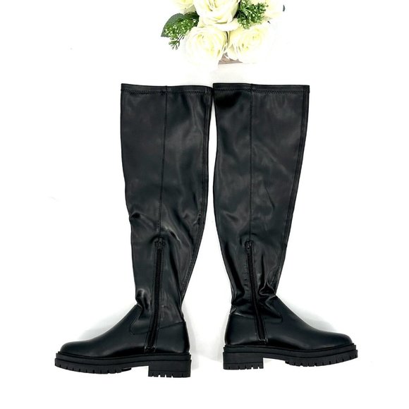 Mix No 6 Bessia Over The Knee Boots Womens Size 6 Black Lug Sole NEW - Picture 5 of 9